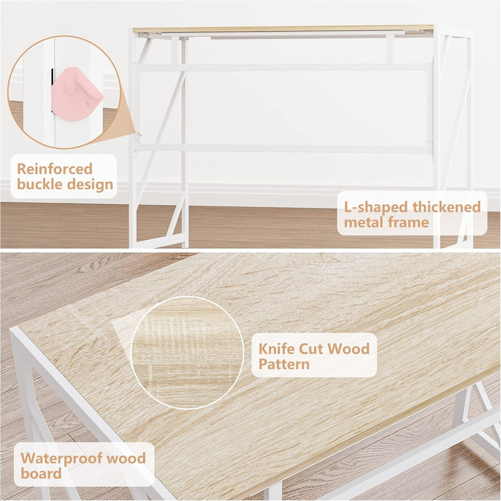 Elephance Folding Desk Writing Computer Desk for Home Office, No-Assembly Study Office Desk Foldable Table for Small Spaces