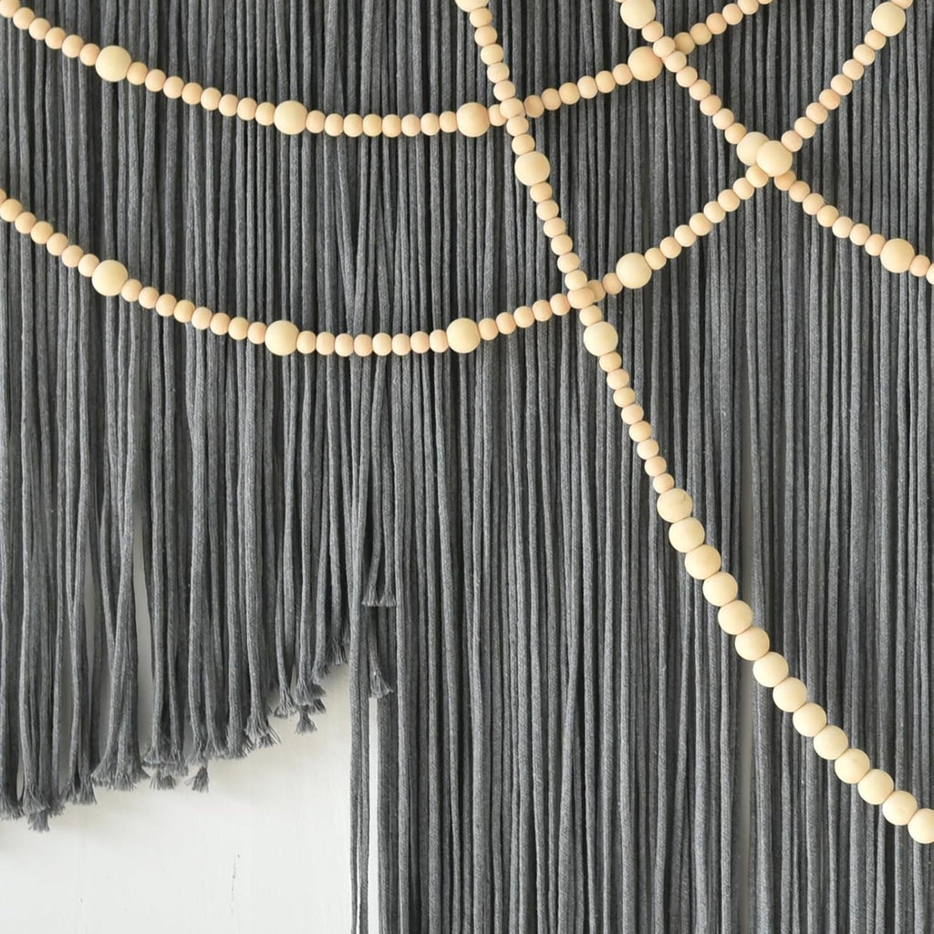 Flber Macrame Wall Hanging Boho Wall Art Beads Tassels Modern for Living Room Bedroom Large Geometric Wall Decor 57" W x 39" L