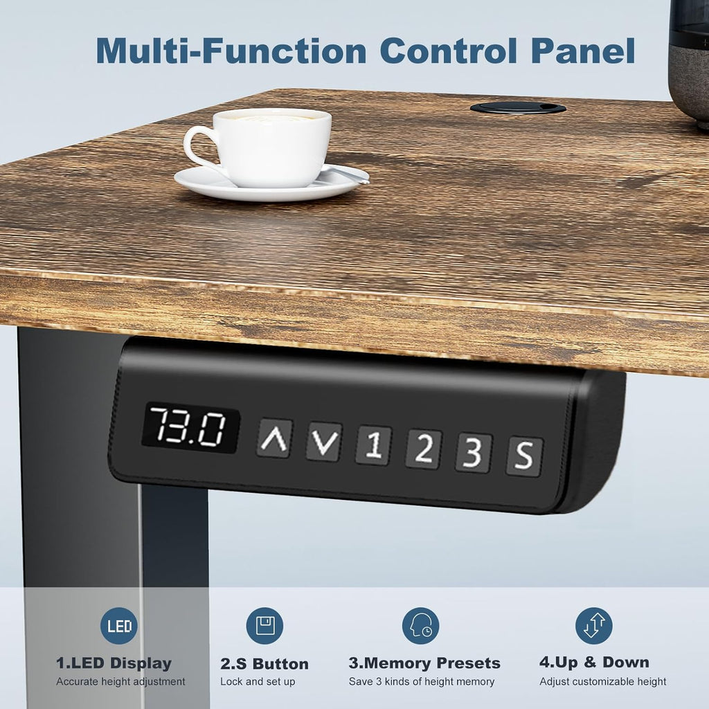DUMOS 63 Inch Electric Standing Desk Height Adjustable, Sit to Stand Computer Workstations Large Work PC Table Home Office Writing Gaming Desks with Memory Presets for Walking Pad, Bedroom, Rustic
