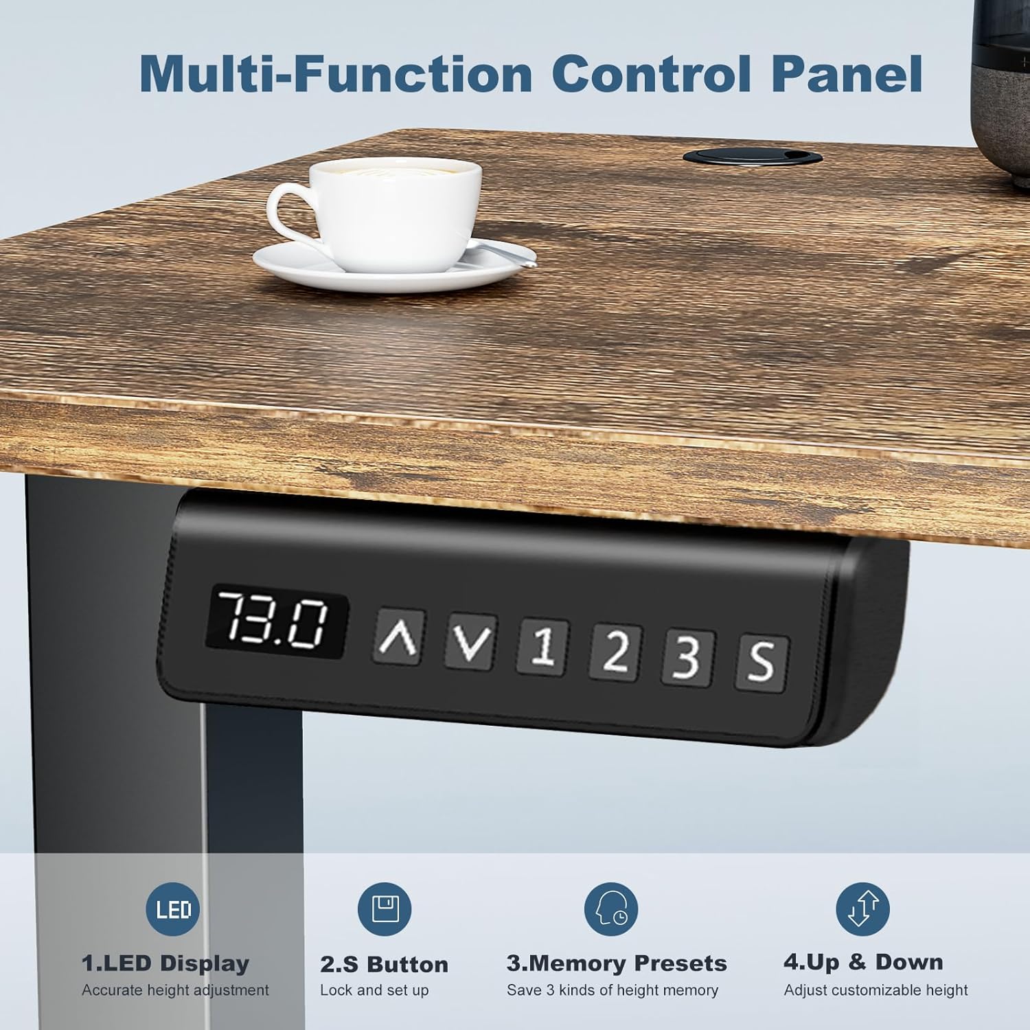 DUMOS 63 Inch Electric Standing Desk Height Adjustable, Sit to Stand Computer Workstations Large Work PC Table Home Office Writing Gaming Desks with Memory Presets for Walking Pad, Bedroom, Rustic