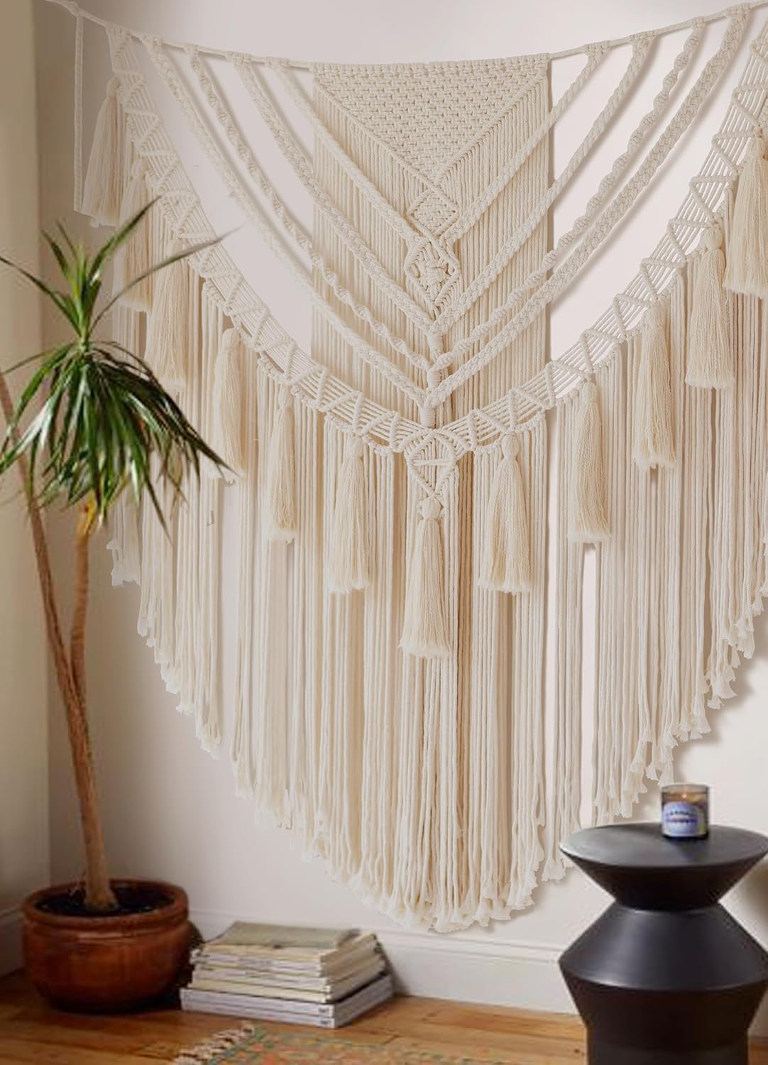 Jakalin Large Macrame Wall Hanging Handmade Art Home Decor 47" Wx 55" L Boho Wall Decor Wedding Bedroom Living Room Handmade Yarn Wall Art