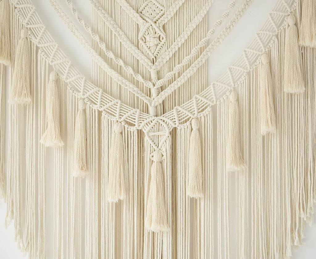 Jakalin Large Macrame Wall Hanging Handmade Art Home Decor 47" Wx 55" L Boho Wall Decor Wedding Bedroom Living Room Handmade Yarn Wall Art