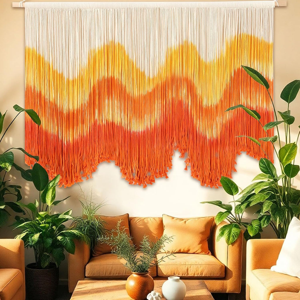 Tiamon Boho Wall Decor - 59''W x 35.4'' L Macrame Wall Hanging Dip-Dye Large Tapestry Art for Home Bathroom Farmhouse Bedroom Living Room Office Natural Modern Rustic Decoration