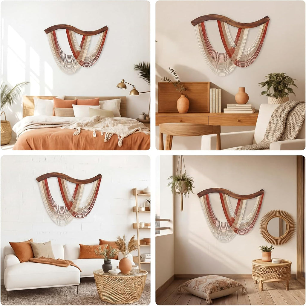 Mindsoft Warm Neutral Macrame Wall Hanging Dip Dyed Yarn Wall Art, Modern Boho Decor Handmade Cotton Rope Tapestry for Bedroom, Living Room, Nursery, 31.5 x 23.6 Inch