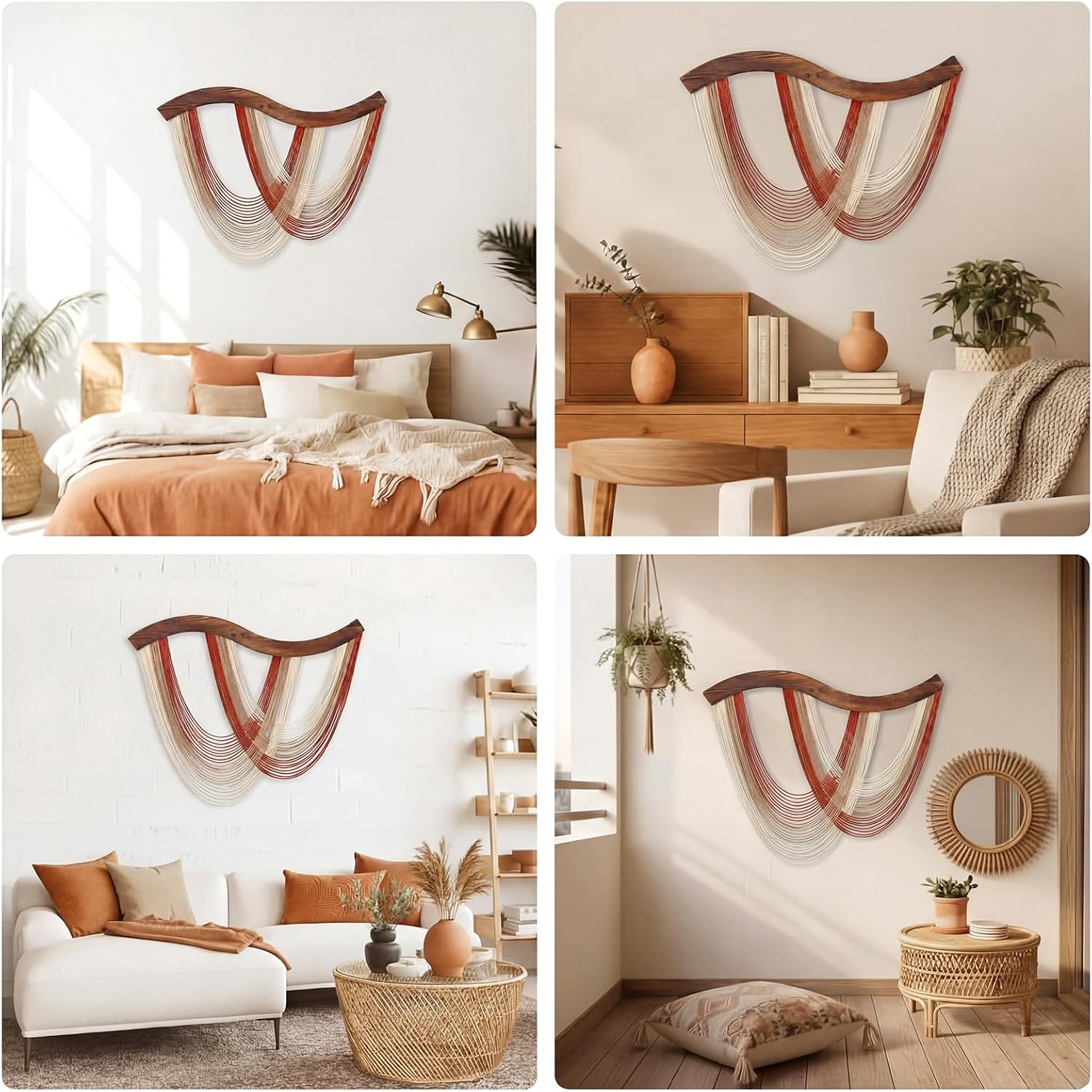 Mindsoft Warm Neutral Macrame Wall Hanging Dip Dyed Yarn Wall Art, Modern Boho Decor Handmade Cotton Rope Tapestry for Bedroom, Living Room, Nursery, 31.5 x 23.6 Inch