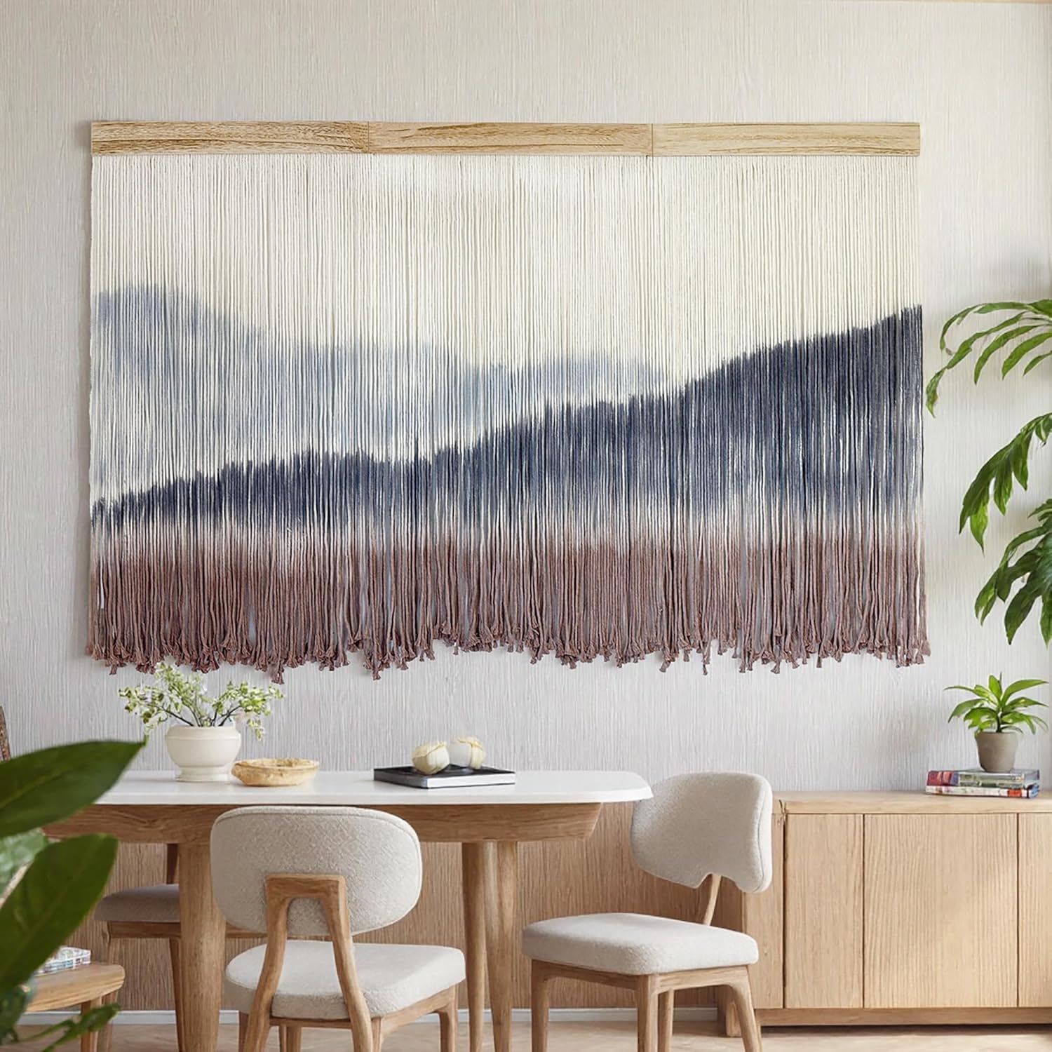 AKSWSHO Macrame Wall Hanging, Extra Large Mountain Dip-Dye Handmade Cotton Tapestry 59.06" x 38.19", Oversized Boho Wall Décor for Living Room Bedroom Studio Entryway, Serene Handcrafted Home Gift