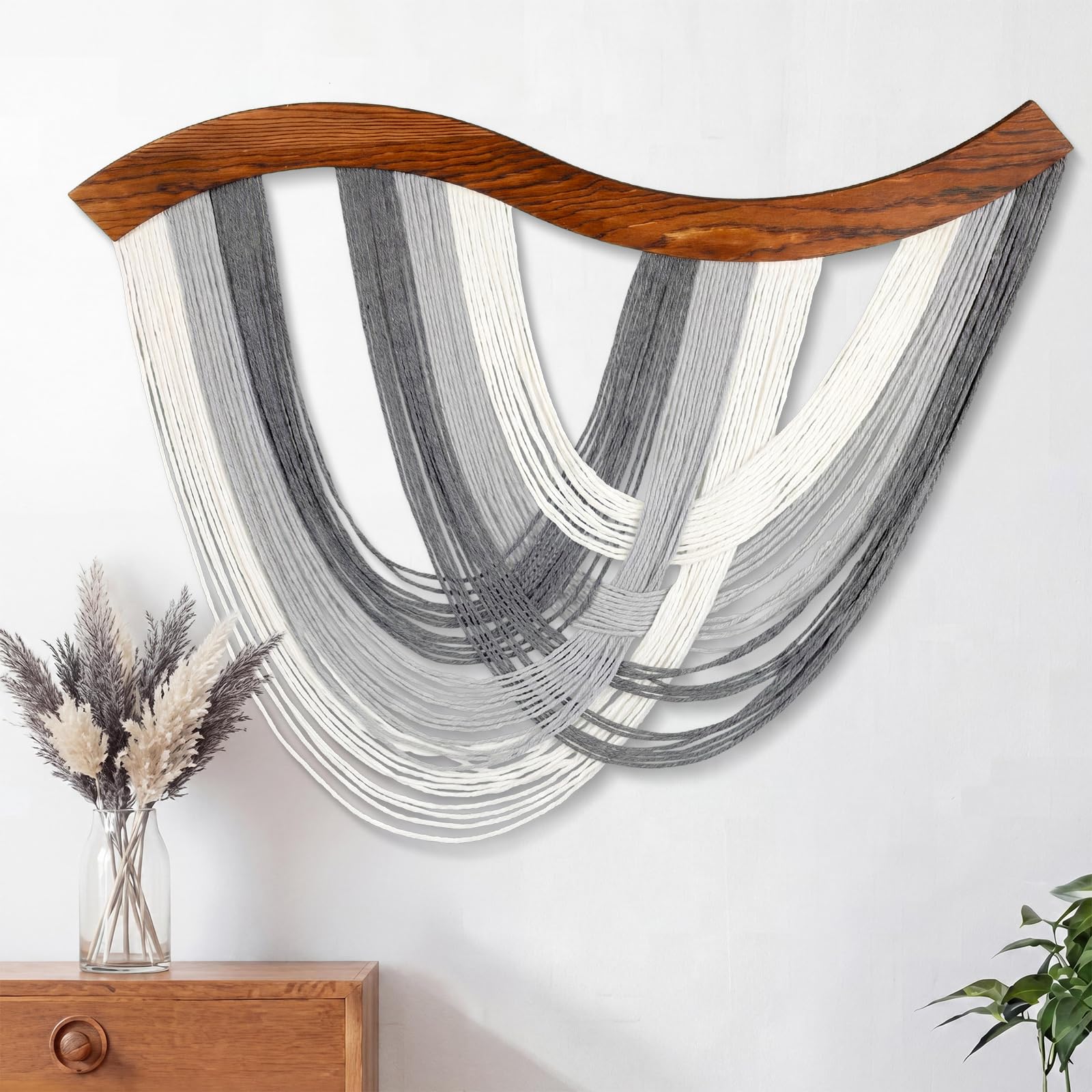 Mindsoft Warm Neutral Macrame Wall Hanging Dip Dyed Yarn Wall Art, Modern Boho Decor Handmade Cotton Rope Tapestry for Bedroom, Living Room, Nursery, 31.5 x 23.6 Inch