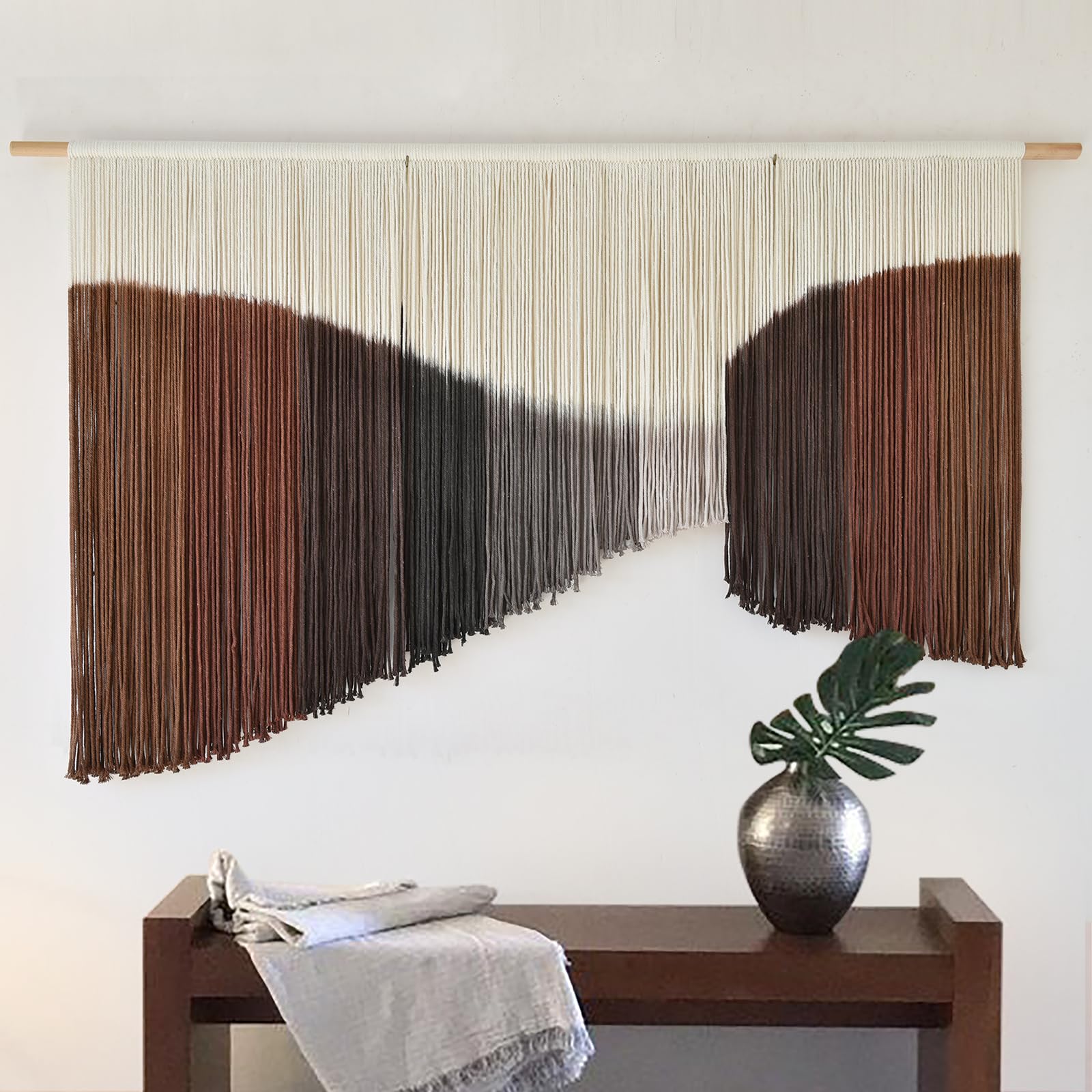 Jakalin Macrame Wall Hanging White Beads Boho Wall Decor for Living Room Bedroom or Nursery Texture Yarn Wall Art 57" W × 43" L
