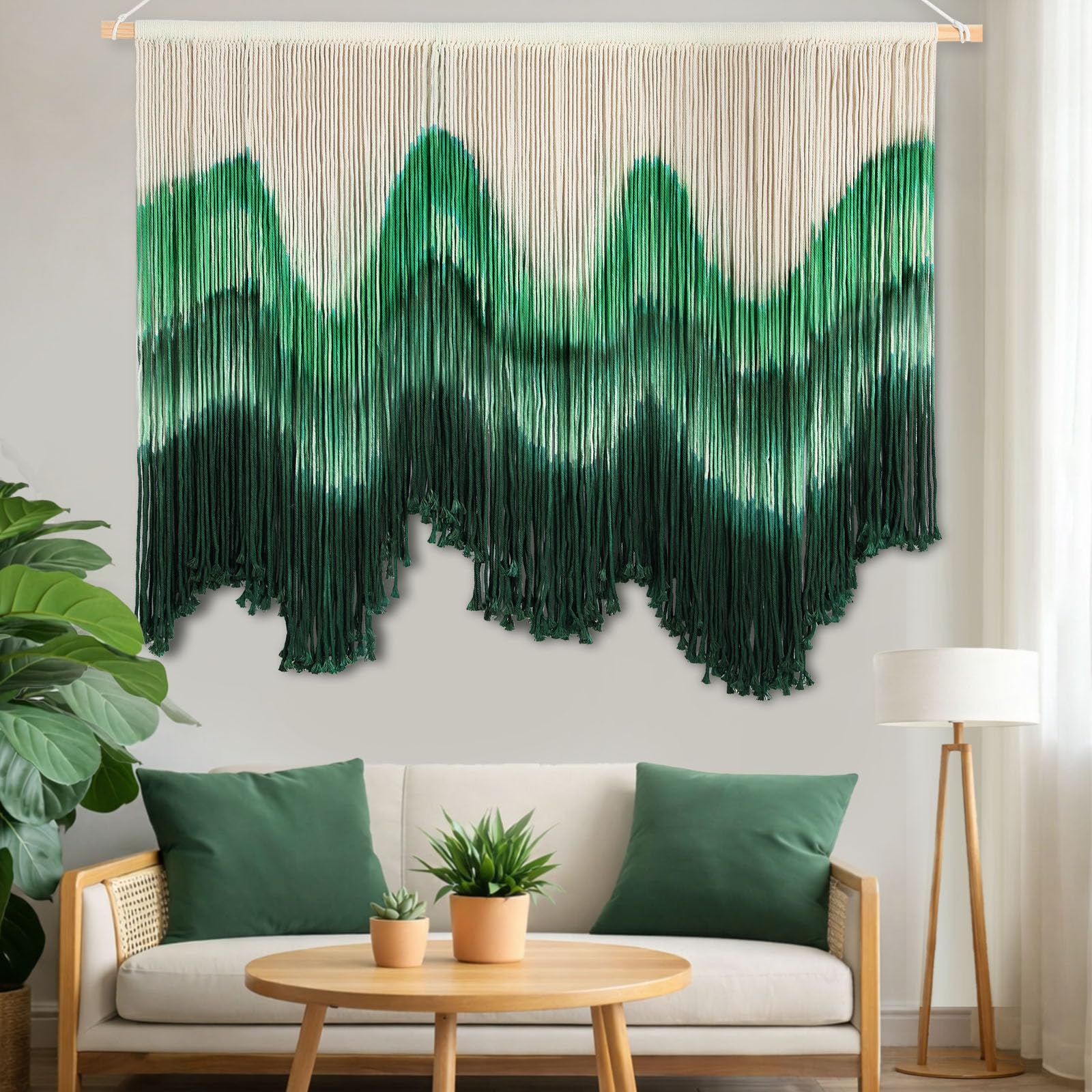 Tiamon Boho Wall Decor - 59''W x 35.4'' L Macrame Wall Hanging Dip-Dye Large Tapestry Art for Home Bathroom Farmhouse Bedroom Living Room Office Natural Modern Rustic Decoration