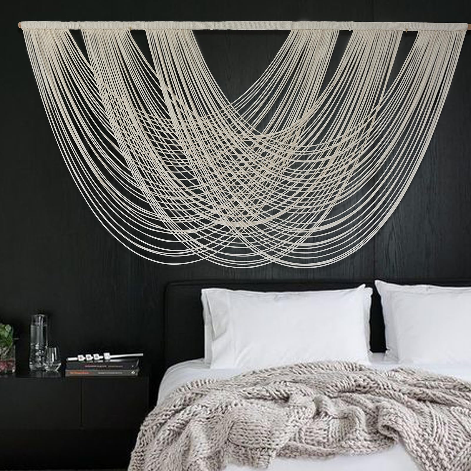Flber Macrame Wall Hanging Handcrafted Boho Wall Decor Bead Woven Wall Hanging for Bedroom, Living Room, Entryway, Farmhouse or Nursery Bohemian Home Aesthetic 57"x35"