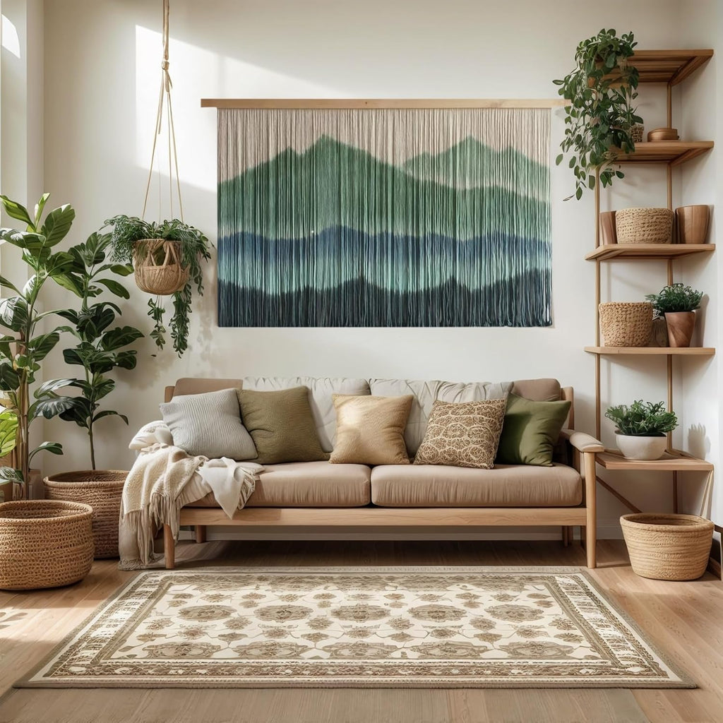 Sdjazl Woven Boho Macrame Wall Hanging Home Decor Tapestry Dip-Dyed Large Modern Handmade Colorful Mountain Landspace for Living room (green)