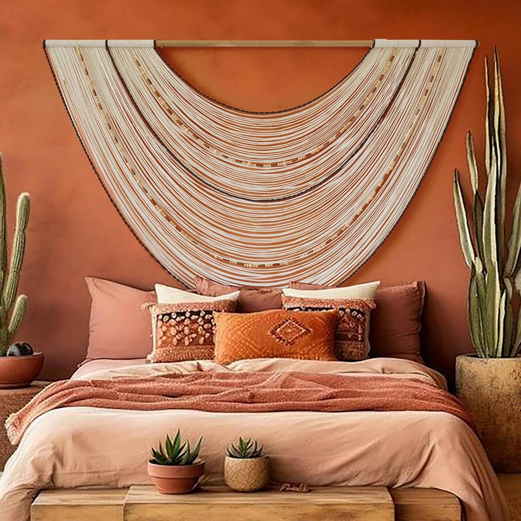 Flber Macrame Wall Hanging Handcrafted Boho Wall Decor Bead Woven Wall Hanging for Bedroom, Living Room, Entryway, Farmhouse or Nursery Bohemian Home Aesthetic 57"x35"