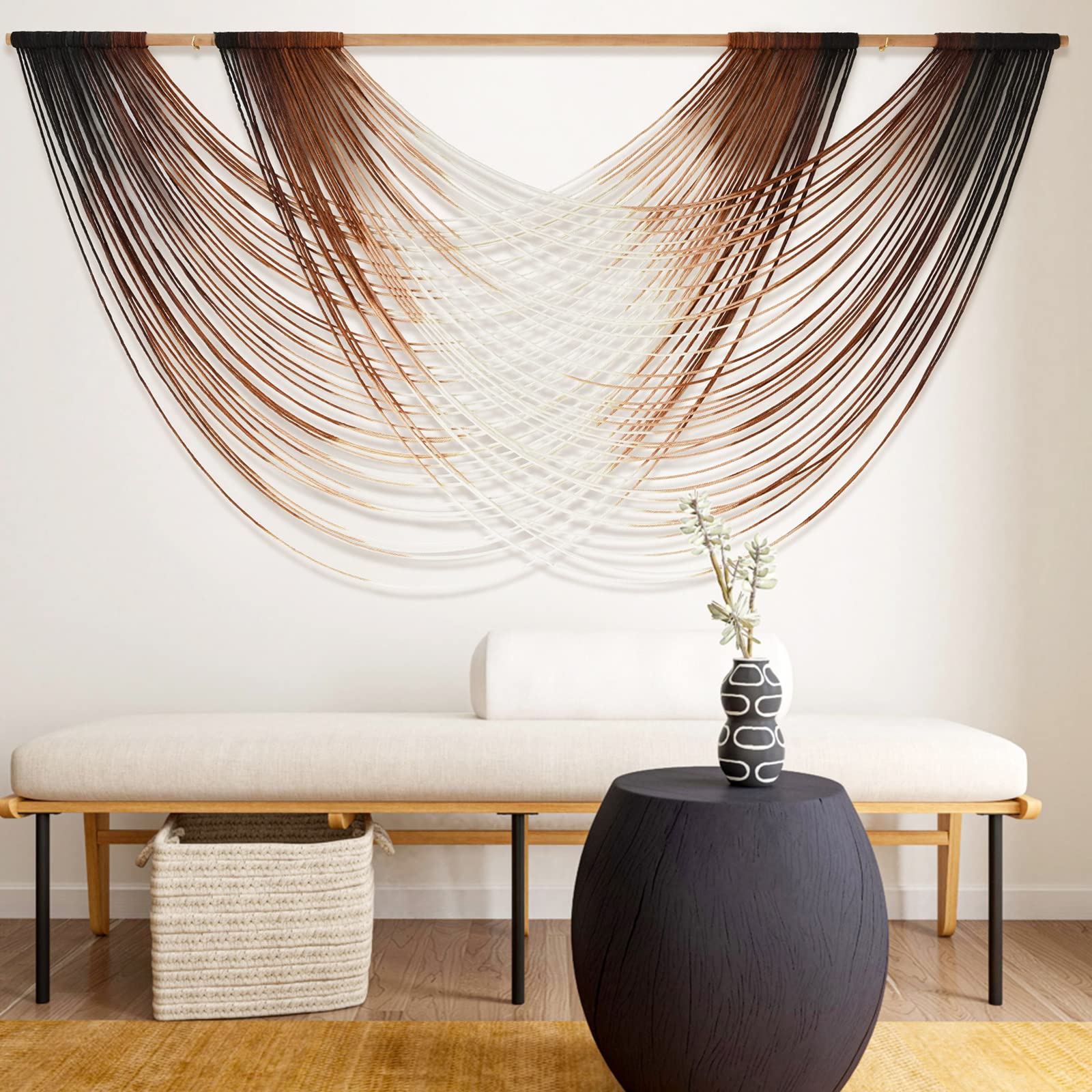 Flber Macrame Wall Hanging Handcrafted Boho Wall Decor Bead Woven Wall Hanging for Bedroom, Living Room, Entryway, Farmhouse or Nursery Bohemian Home Aesthetic 57"x35"