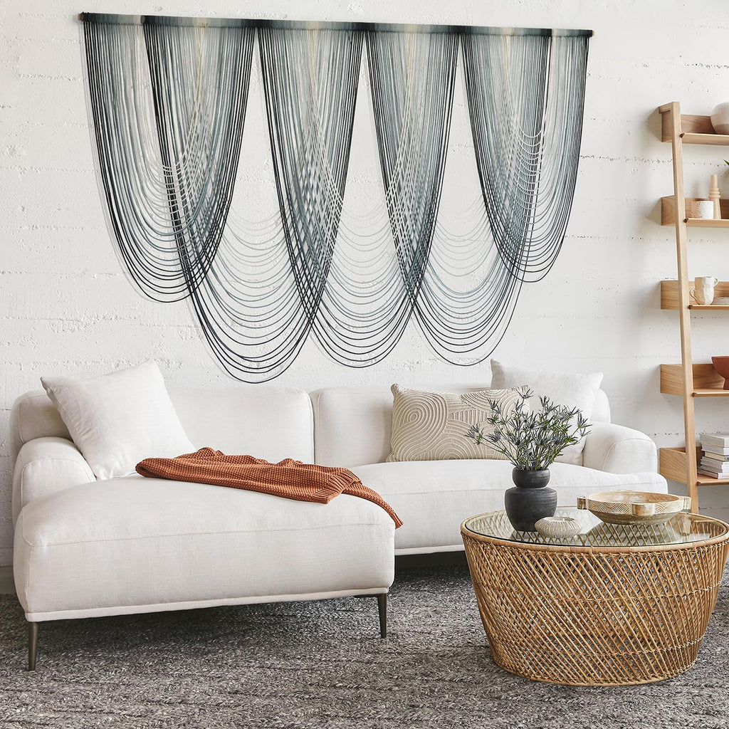 Macrame Wall Hanging Dip-Dyed Large Macrame Wall Decor Yarn Tapestry 57" W x 41" L For Headboard Bedroom Living Room Boho Fiber Home Art