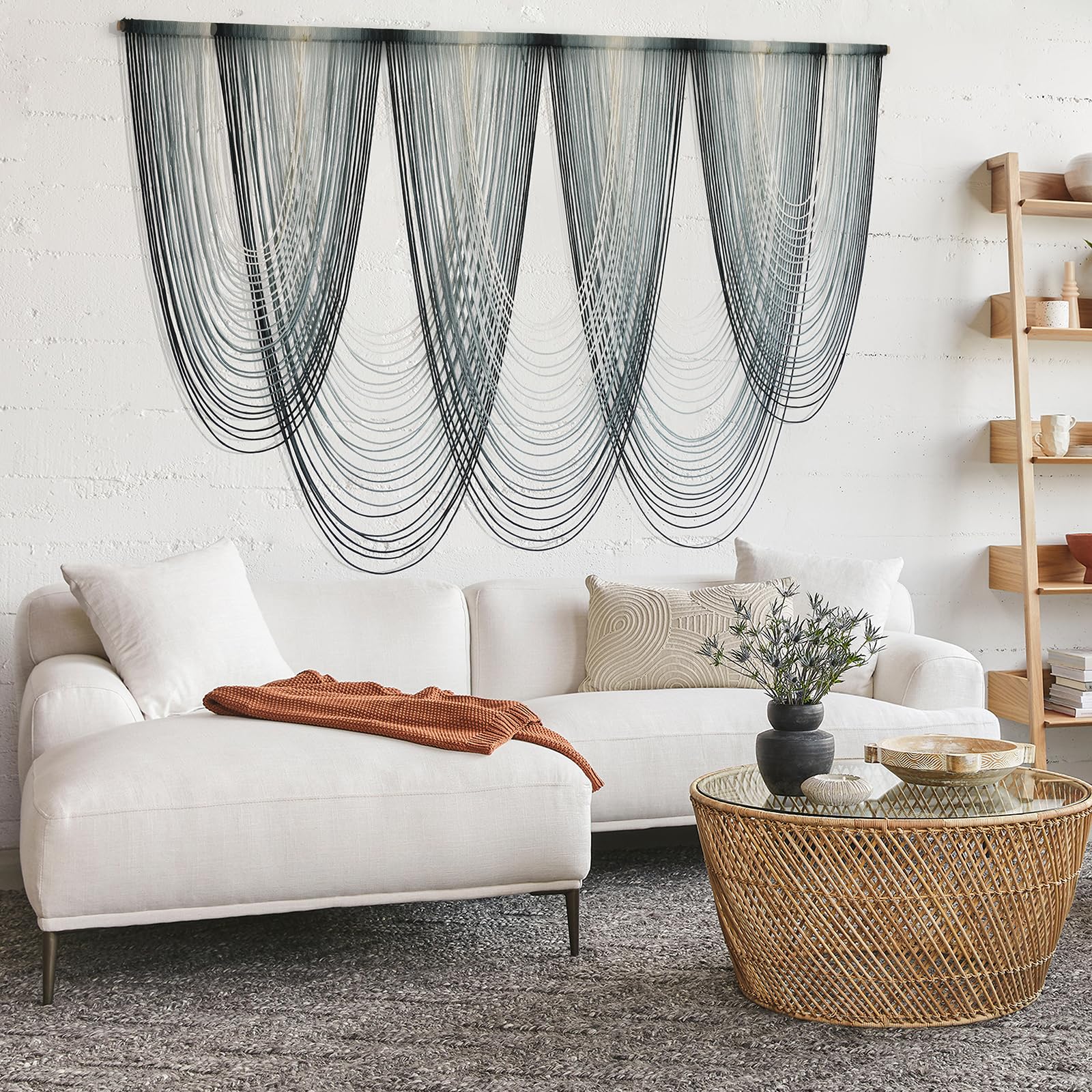 Macrame Wall Hanging Dip-Dyed Large Macrame Wall Decor Yarn Tapestry 57" W x 41" L For Headboard Bedroom Living Room Boho Fiber Home Art