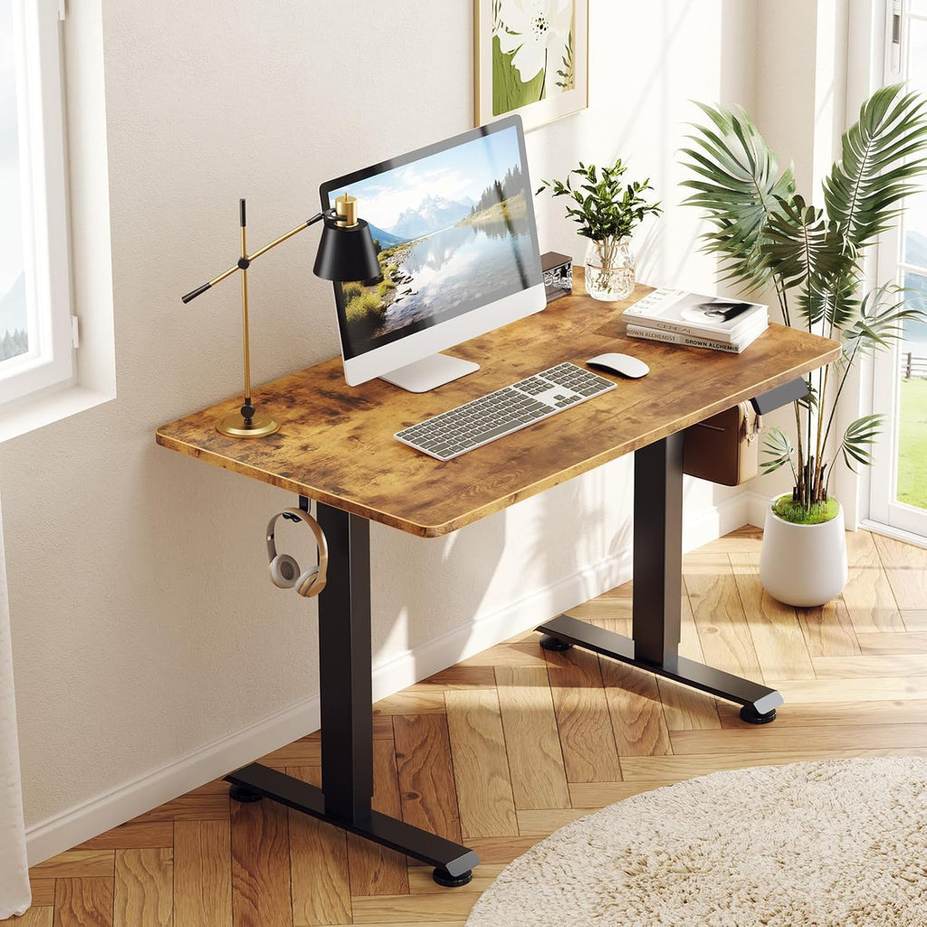Veken 47.2" Standing Desk, Adjustable Height Office Desk with Wood Desktop, Computer Table for Home Work, Study and Gaming, Small Spaces, Modern Furniture, Black