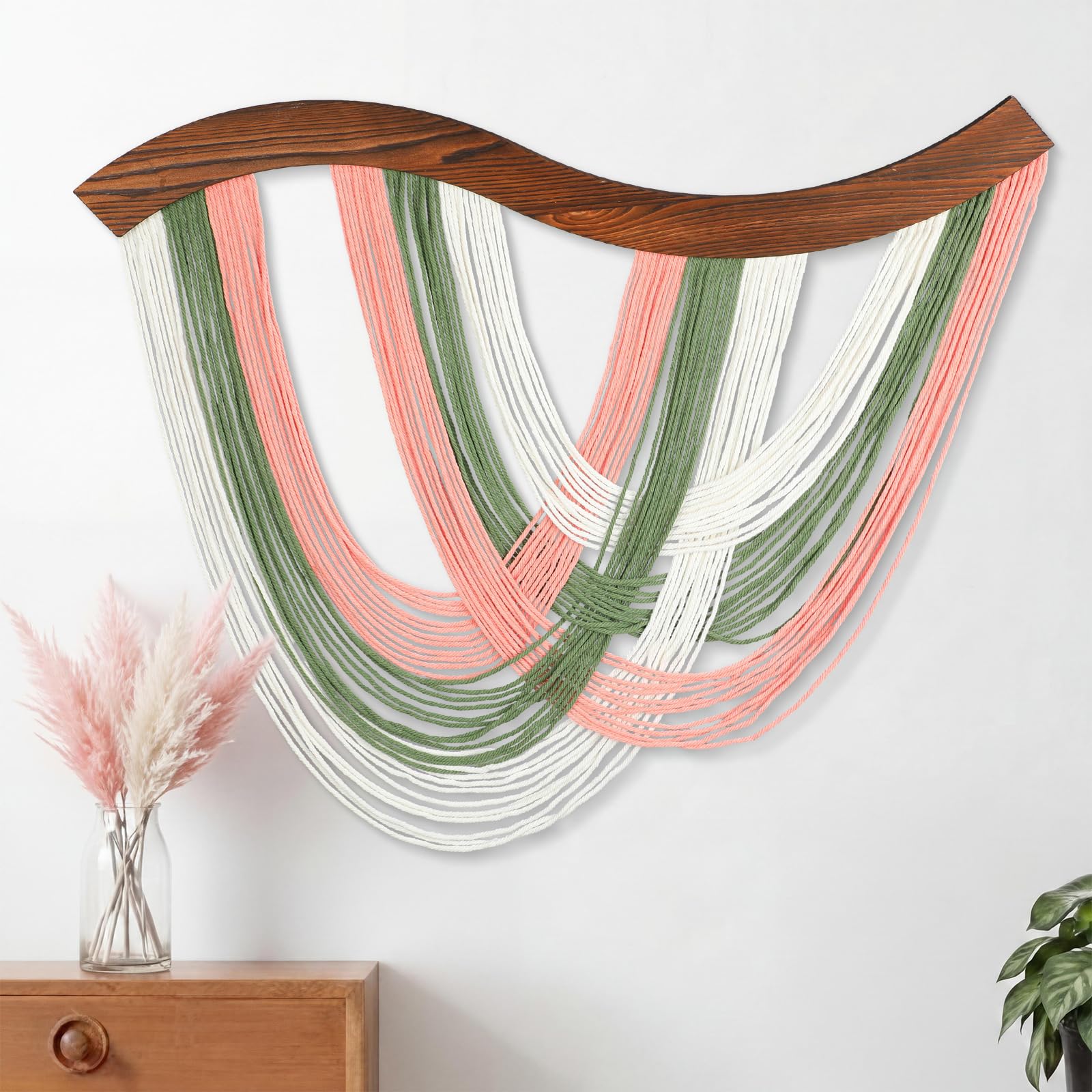 Mindsoft Warm Neutral Macrame Wall Hanging Dip Dyed Yarn Wall Art, Modern Boho Decor Handmade Cotton Rope Tapestry for Bedroom, Living Room, Nursery, 31.5 x 23.6 Inch