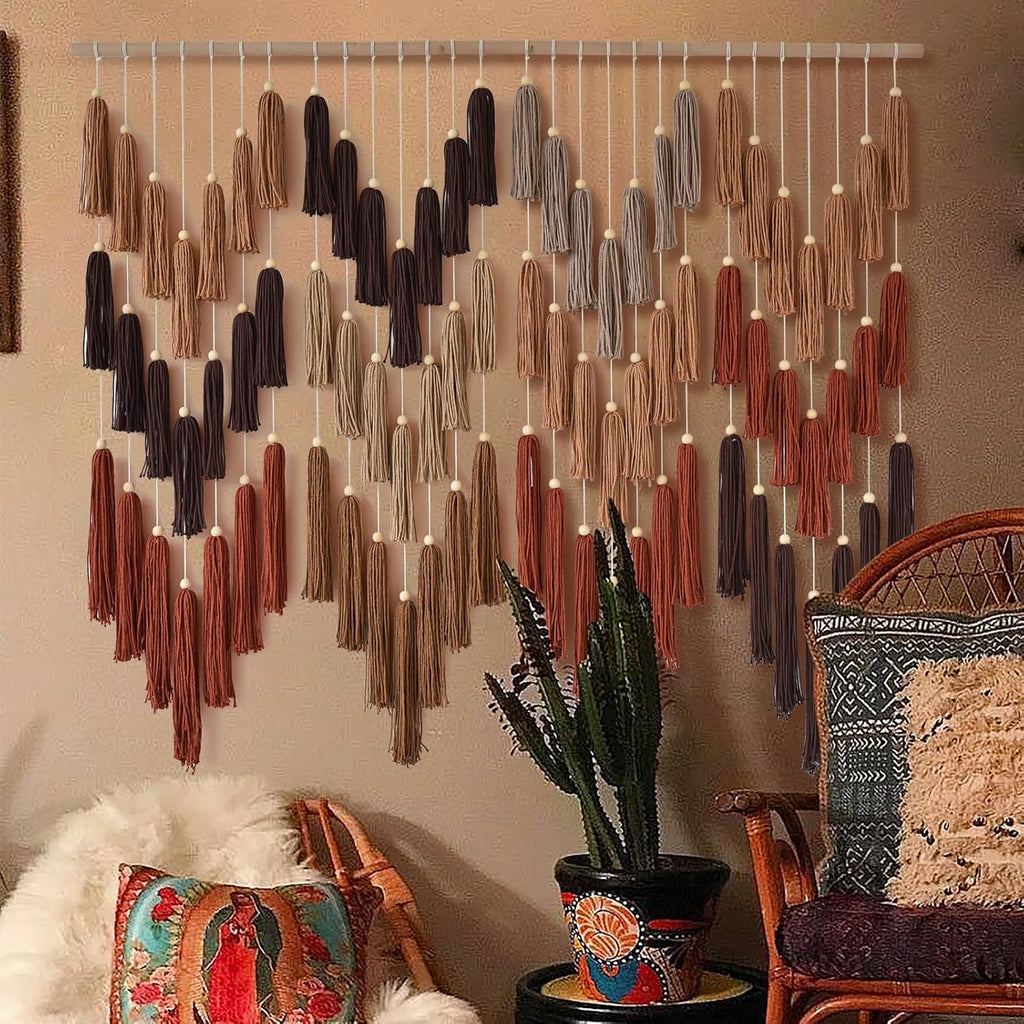 IOWER Macrame Wall Hanging Yarn Boho Wall Decor Wave Tassel Home Wall Aesthetic Living Rooms Bedrooms Offices Geometric Art Chic Home Decor 47" W x 39" L