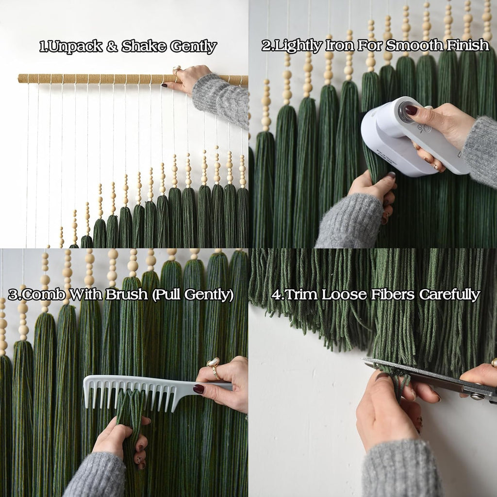 IOWER Large Macrame Wall Hanging Green Boho Decor Macrame Beads Yarn Fiber Art Beaded Tassel Home Decor For Bedroom Living room 39" W x 55" L