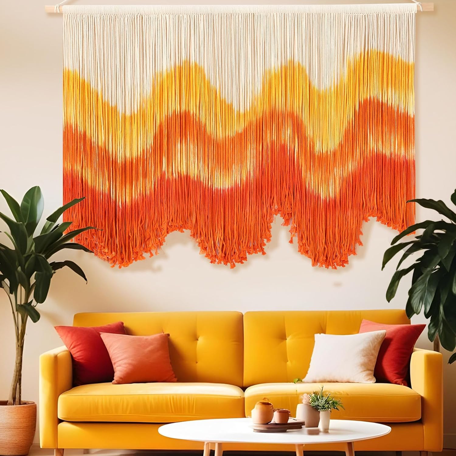 Tiamon Boho Wall Decor - 59''W x 35.4'' L Macrame Wall Hanging Dip-Dye Large Tapestry Art for Home Bathroom Farmhouse Bedroom Living Room Office Natural Modern Rustic Decoration