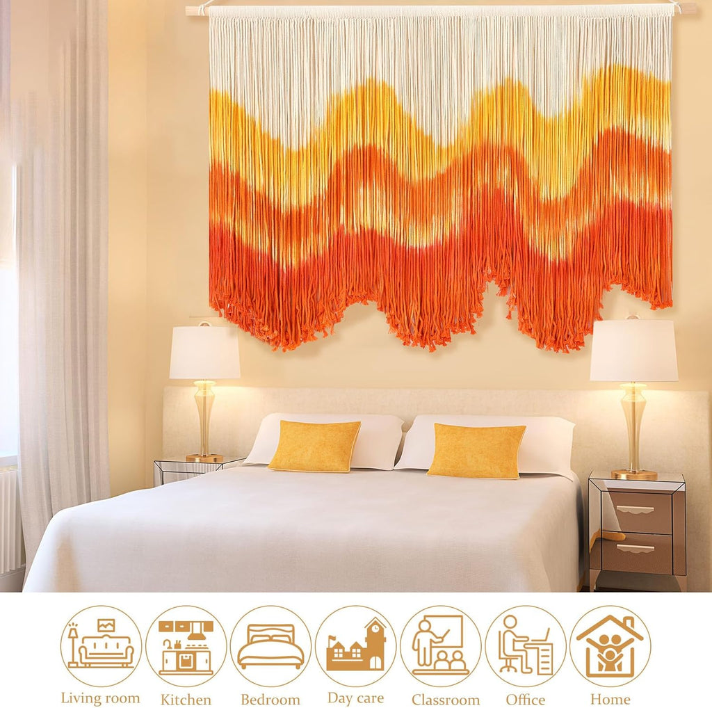 Tiamon Boho Wall Decor - 59''W x 35.4'' L Macrame Wall Hanging Dip-Dye Large Tapestry Art for Home Bathroom Farmhouse Bedroom Living Room Office Natural Modern Rustic Decoration