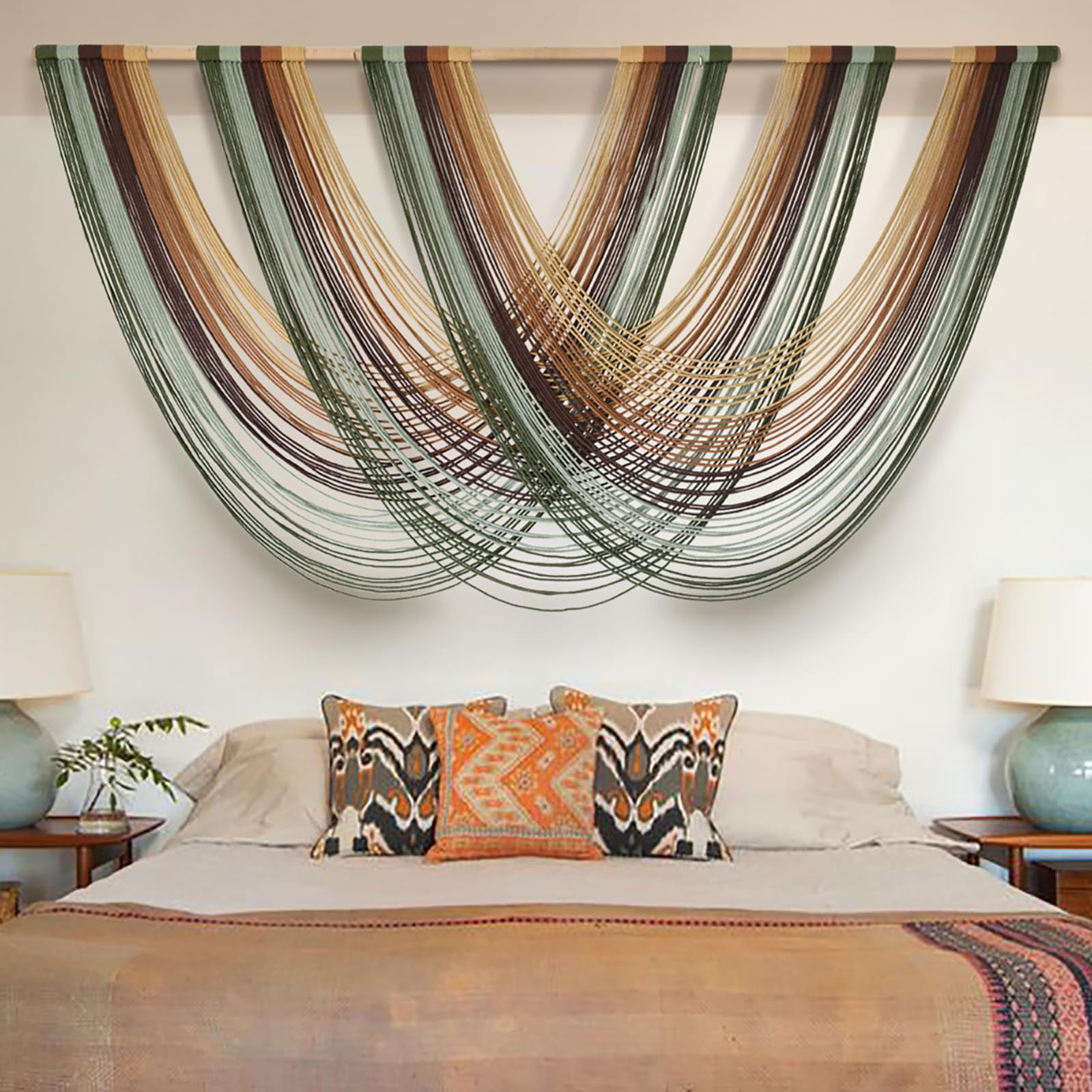 Flber Macrame Wall Hanging Handcrafted Boho Wall Decor Bead Woven Wall Hanging for Bedroom, Living Room, Entryway, Farmhouse or Nursery Bohemian Home Aesthetic 57"x35"