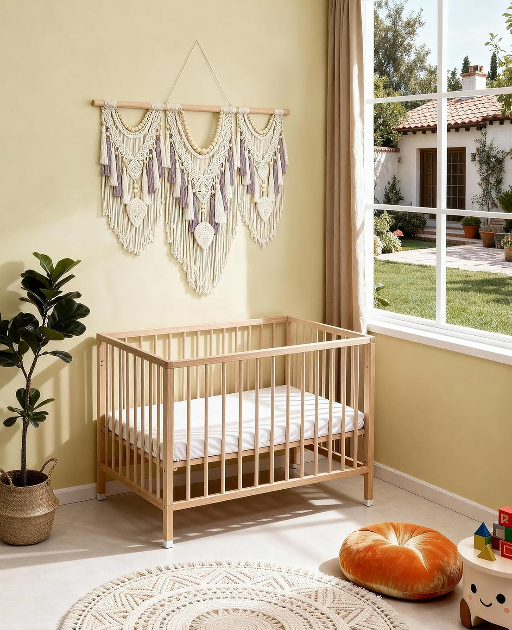 Tempospark Large Macrame Wall Hanging, 43" Wx32 L Boho Wall Hangings for Living Room Bedroom Nursery, Boho Chic Large Macrame Tapestry for Bedroom Wall Decor (Leaf Bead)