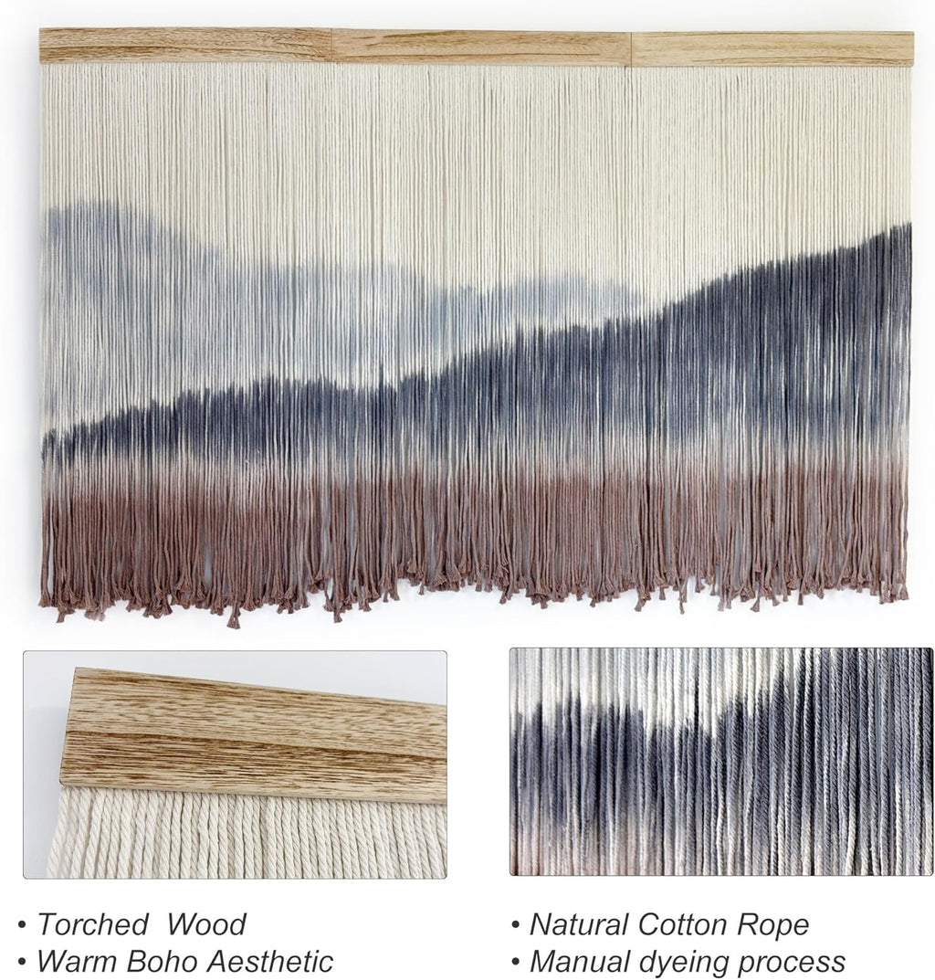 AKSWSHO Macrame Wall Hanging, Extra Large Mountain Dip-Dye Handmade Cotton Tapestry 59.06" x 38.19", Oversized Boho Wall Décor for Living Room Bedroom Studio Entryway, Serene Handcrafted Home Gift