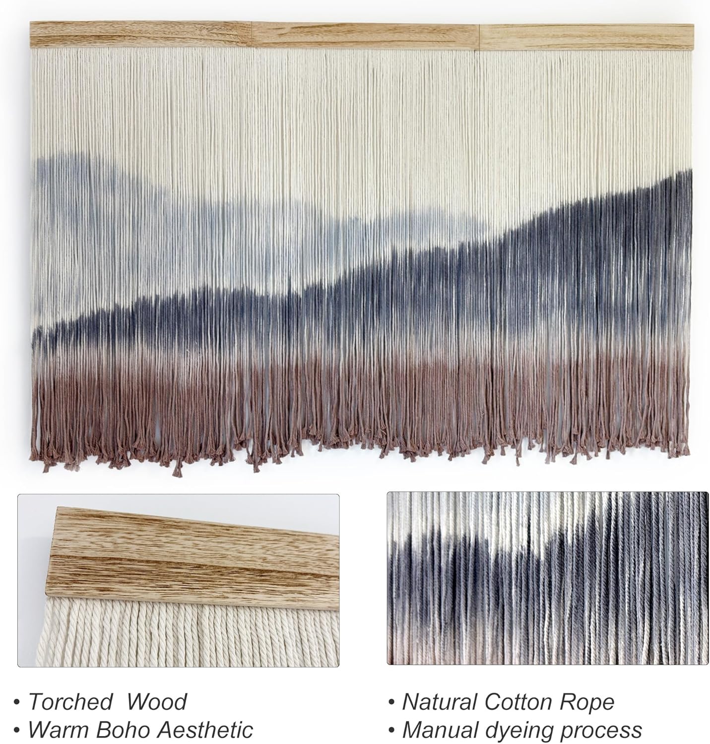 AKSWSHO Macrame Wall Hanging, Extra Large Mountain Dip-Dye Handmade Cotton Tapestry 59.06" x 38.19", Oversized Boho Wall Décor for Living Room Bedroom Studio Entryway, Serene Handcrafted Home Gift