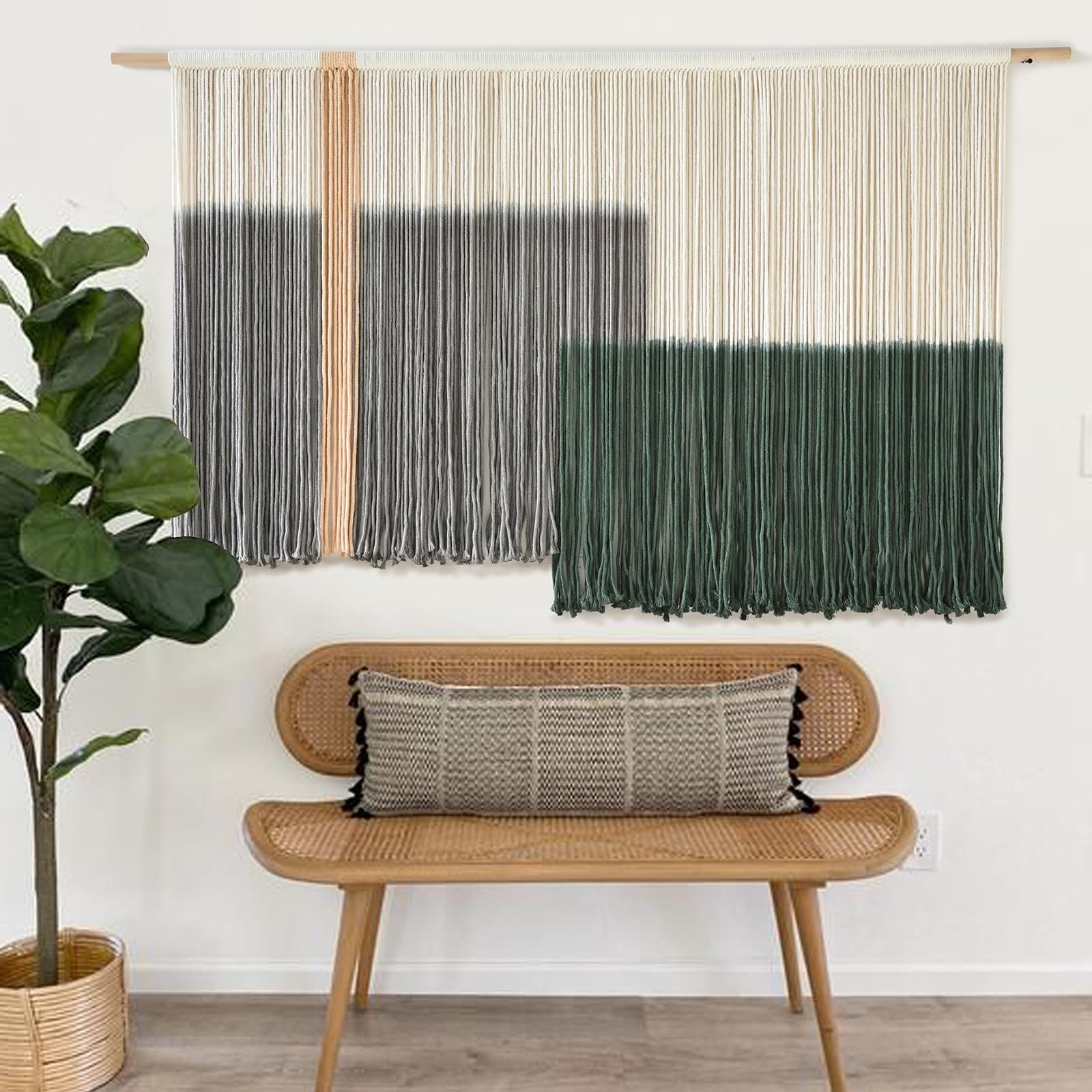 Flber Macrame Wall Hanging Boho Wall Art Beads Tassels Modern for Living Room Bedroom Large Geometric Wall Decor 57" W x 39" L