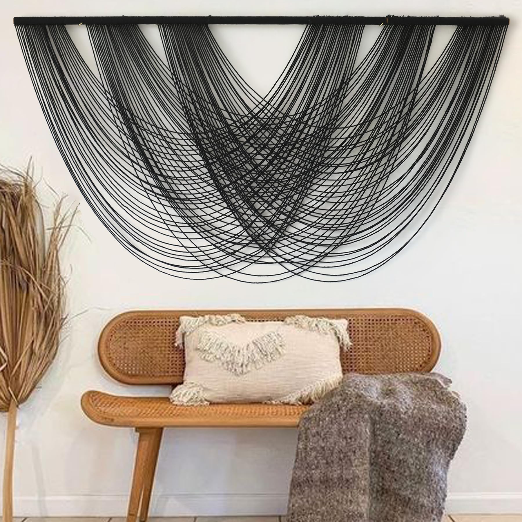 Flber Macrame Wall Hanging Handcrafted Boho Wall Decor Bead Woven Wall Hanging for Bedroom, Living Room, Entryway, Farmhouse or Nursery Bohemian Home Aesthetic 57"x35"
