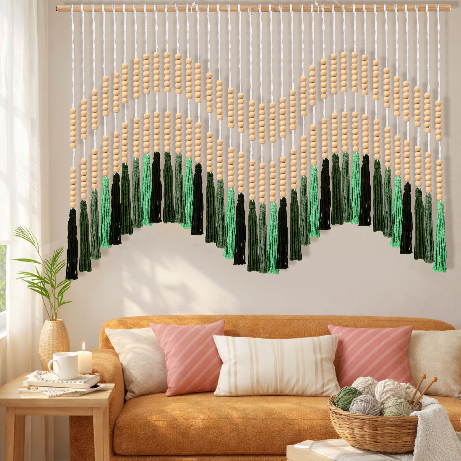 Tiamon Boho Wall Decor - 59''W x 35.4'' L Macrame Wall Hanging Dip-Dye Large Tapestry Art for Home Bathroom Farmhouse Bedroom Living Room Office Natural Modern Rustic Decoration