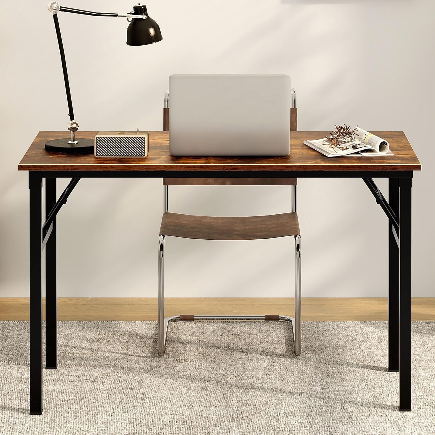 Need Office Computer Desk - 47.2L Sturdy and Heavy Duty Folding Laptop Table,Writing Table/Home Office Desk/Sewing Table,No Assembly Required,Rustic Brown AC5FB(120 * 60)