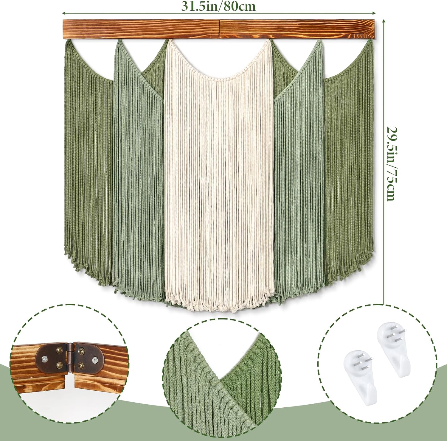 Dremisland Macrame Wall Hanging Dip-Dyed Large Boho Wall Decor Yarn Tapestry Handmade Sage Green Woven Tapestry Wall Art Decorations for Bedroom Living Room Nursery Apartment 31.5"x29.5"