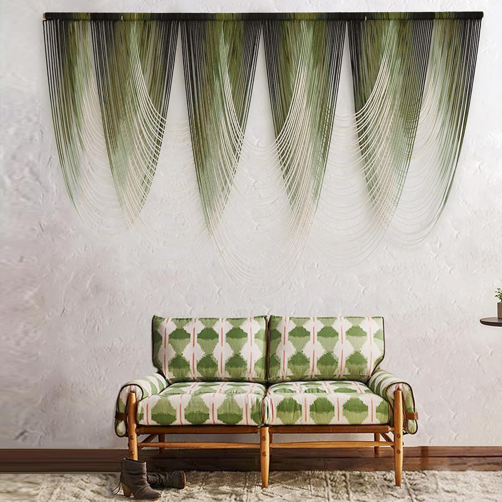 Macrame Wall Hanging Dip-Dyed Large Macrame Wall Decor Yarn Tapestry 57" W x 41" L For Headboard Bedroom Living Room Boho Fiber Home Art