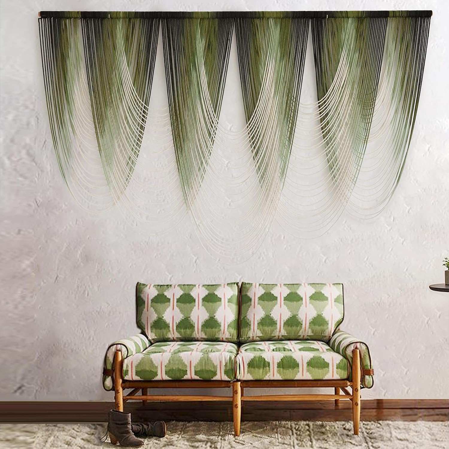 Macrame Wall Hanging Dip-Dyed Large Macrame Wall Decor Yarn Tapestry 57" W x 41" L For Headboard Bedroom Living Room Boho Fiber Home Art