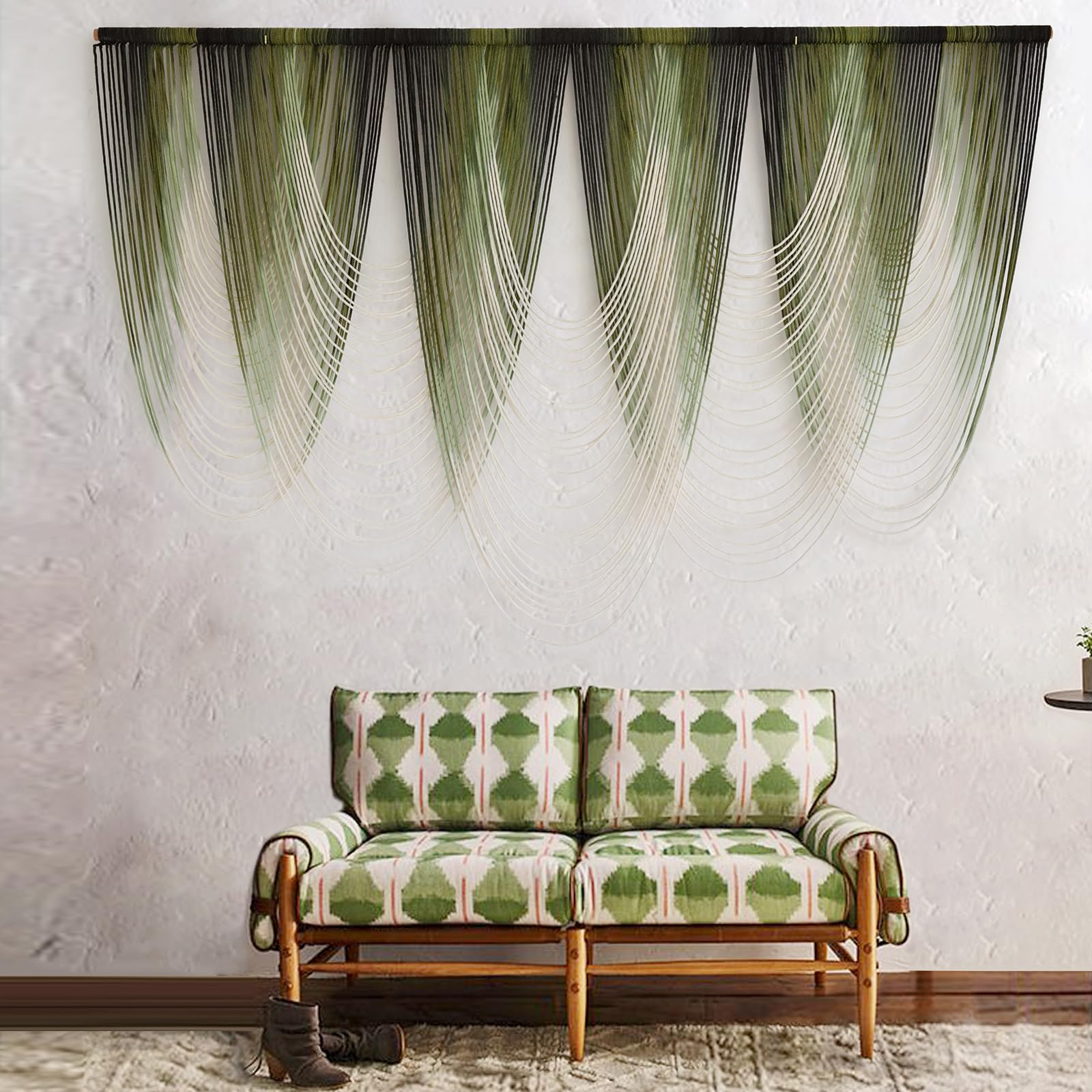 Macrame Wall Hanging Dip-Dyed Large Macrame Wall Decor Yarn Tapestry 57" W x 41" L For Headboard Bedroom Living Room Boho Fiber Home Art