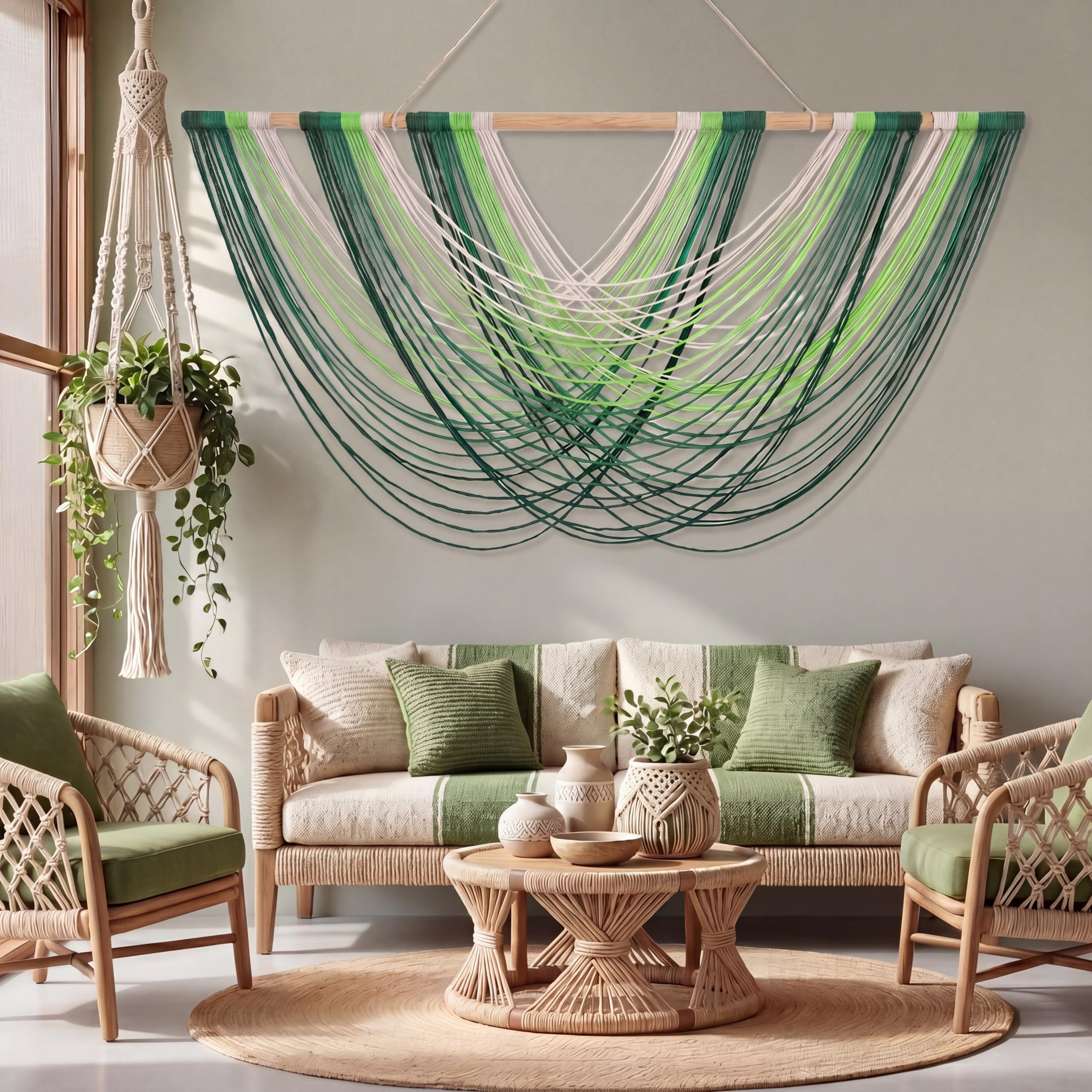Tiamon Boho Wall Decor - 59''W x 35.4'' L Macrame Wall Hanging Dip-Dye Large Tapestry Art for Home Bathroom Farmhouse Bedroom Living Room Office Natural Modern Rustic Decoration