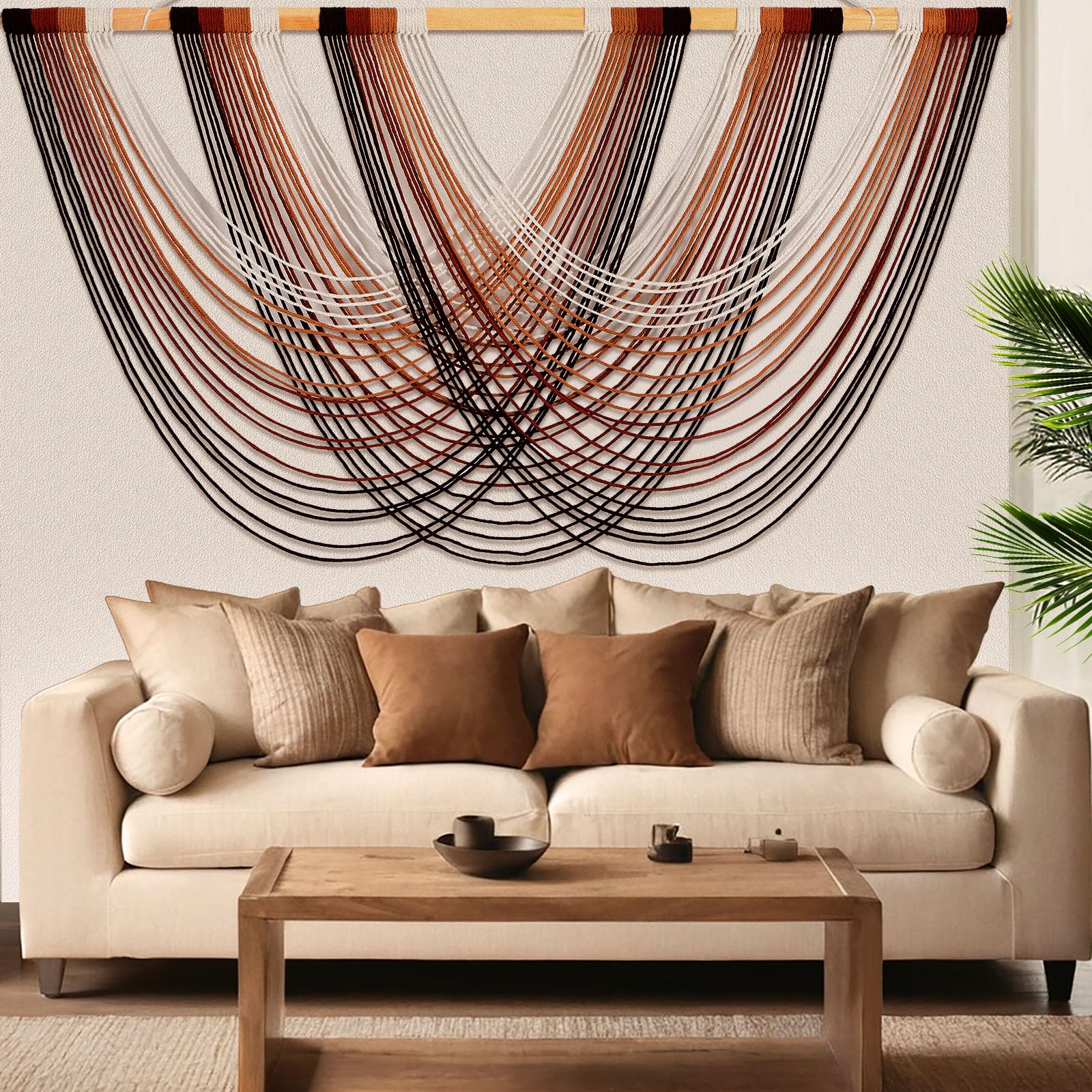 Tiamon Boho Wall Decor - 59''W x 35.4'' L Macrame Wall Hanging Dip-Dye Large Tapestry Art for Home Bathroom Farmhouse Bedroom Living Room Office Natural Modern Rustic Decoration